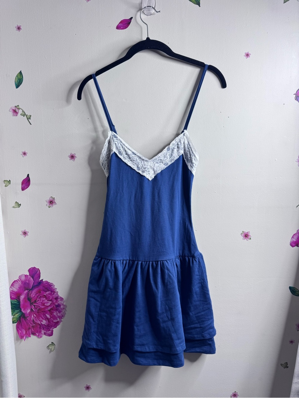 No Boundaries Blue Dress with White Lace Trim